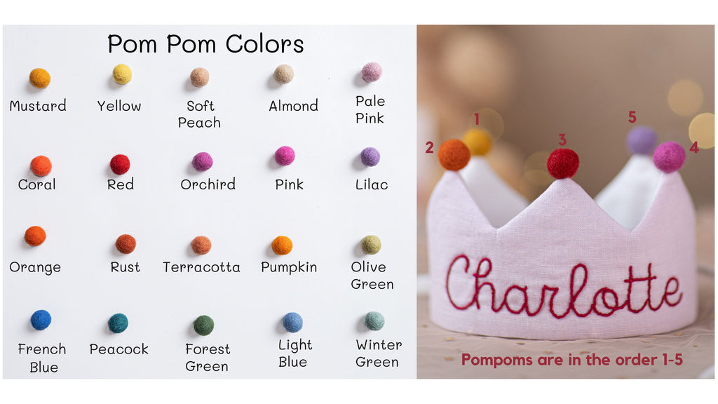 Hand Embroidered Linen Crown for Kids and Children's Birthdays, Personalized Gifts | Keepsake for First Birthday Party and Special Occasions