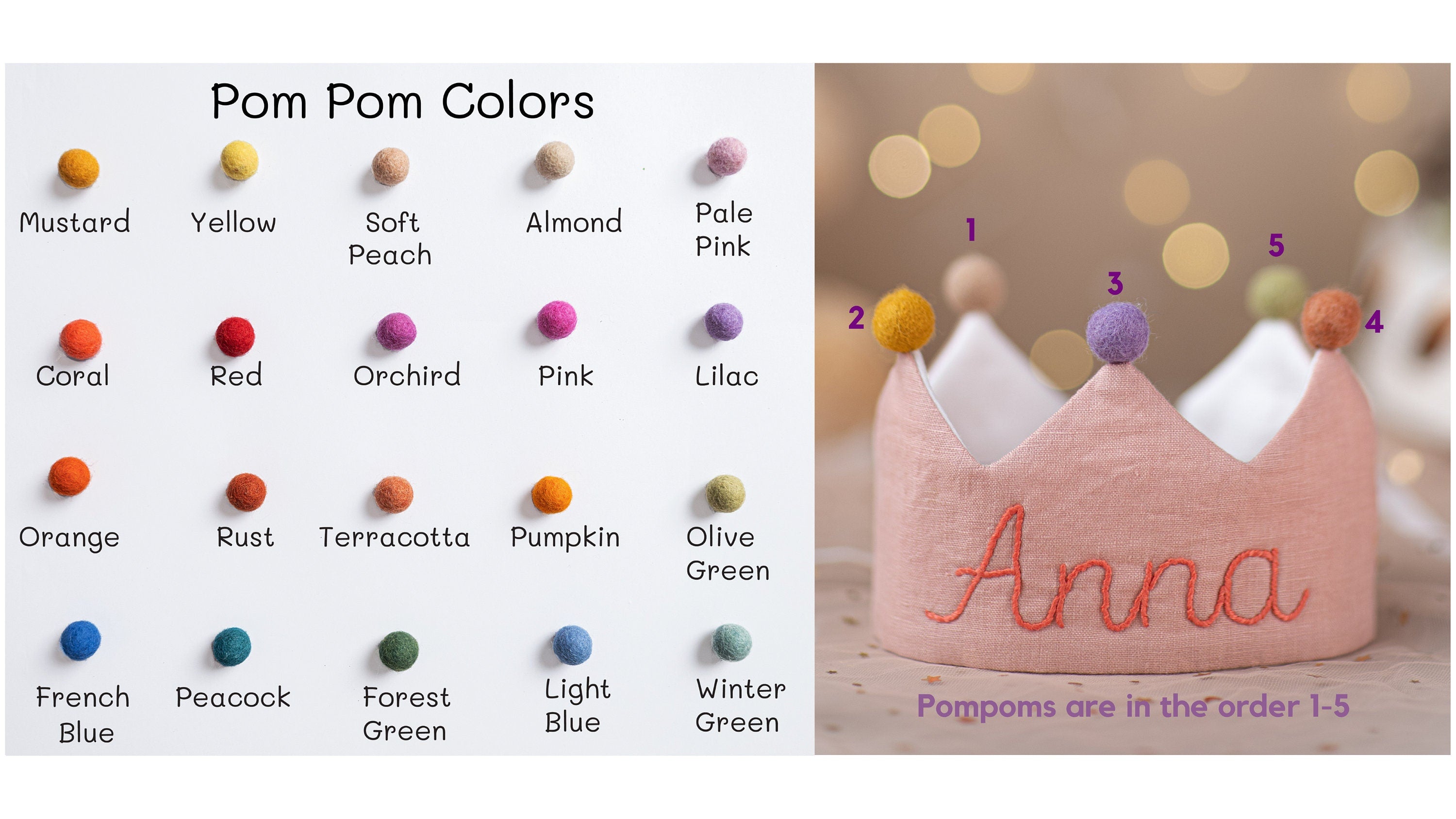 Hand Embroidered Linen Crown for Kids and Children's Birthdays, Personalized Gifts | Keepsake for First Birthday Party and Special Occasions