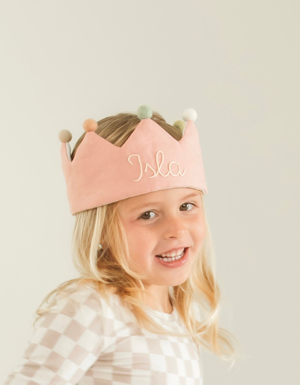 Hand Embroidered Linen Crown for Kids and Children's Birthdays, Personalized Gifts | Keepsake for First Birthday Party and Special Occasions