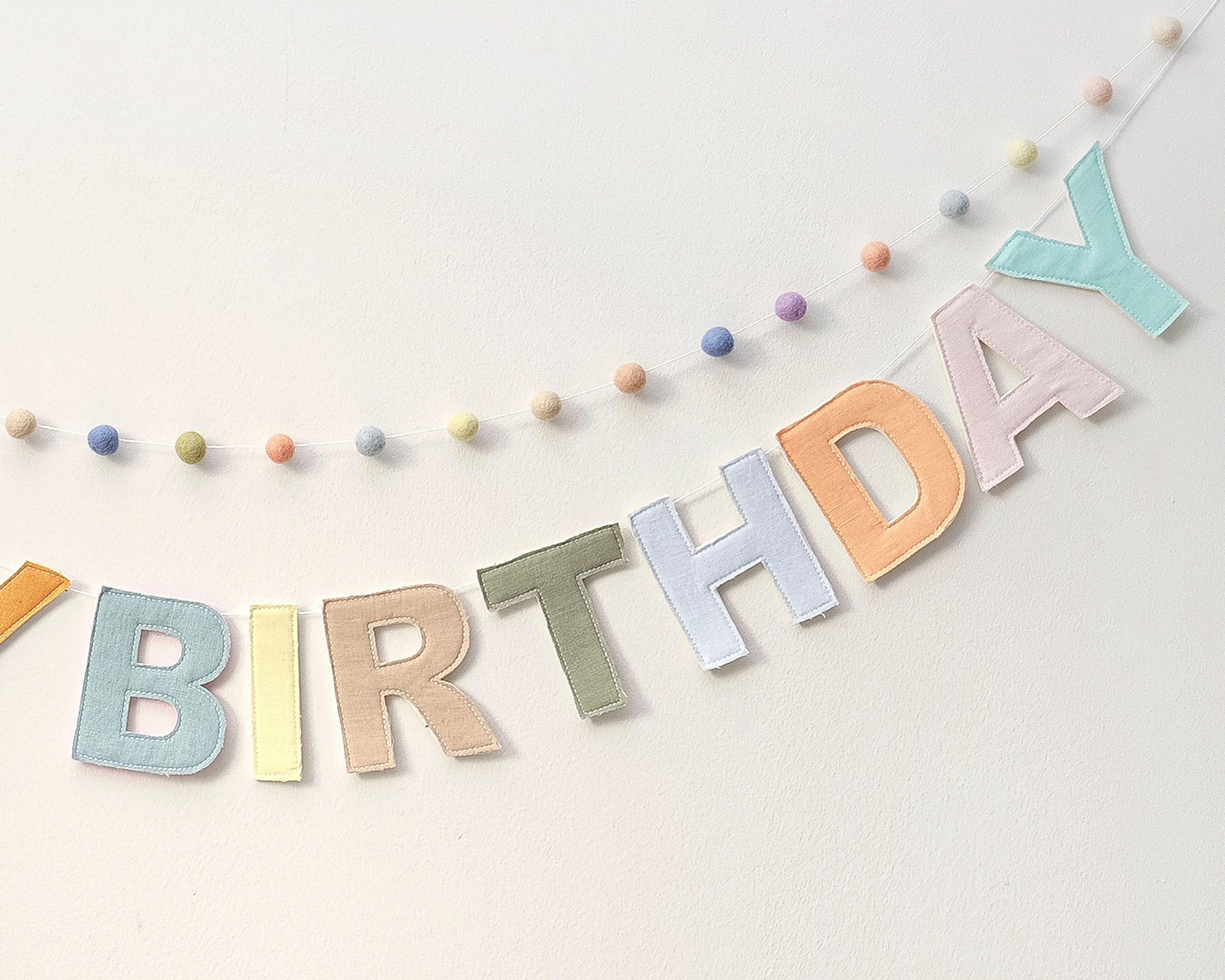 Happy Birthday Banner | Birthday Linen Garland | Party Garland | Birthday Decor | Party Decor | Sustainable Birthday | Neutral Color
