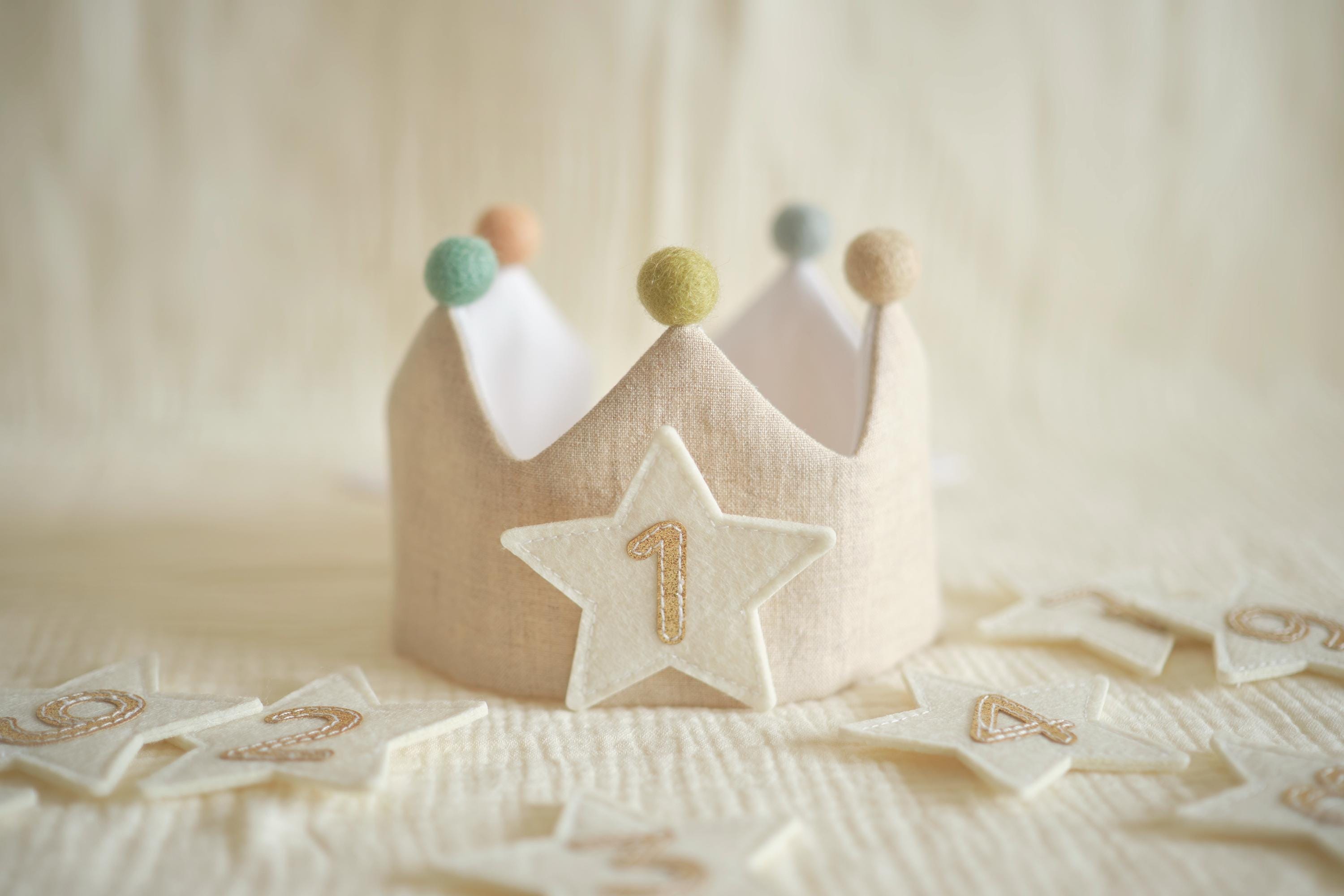 Number and Star Custom Linen Crown for Kids & Children's Birthday, Personalized Gifts, Keepsake for First Birthday Party, Special Occasions
