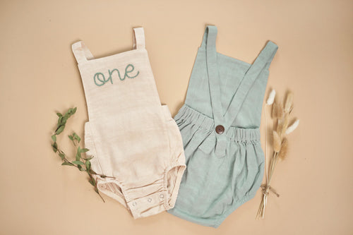 Boy First Birthday Outfit, 1st Birthday Hand Embroidered Linen Romper, Cake Smash Outfit Boy, Personalized Boy Outfit, Custom Boy Romper