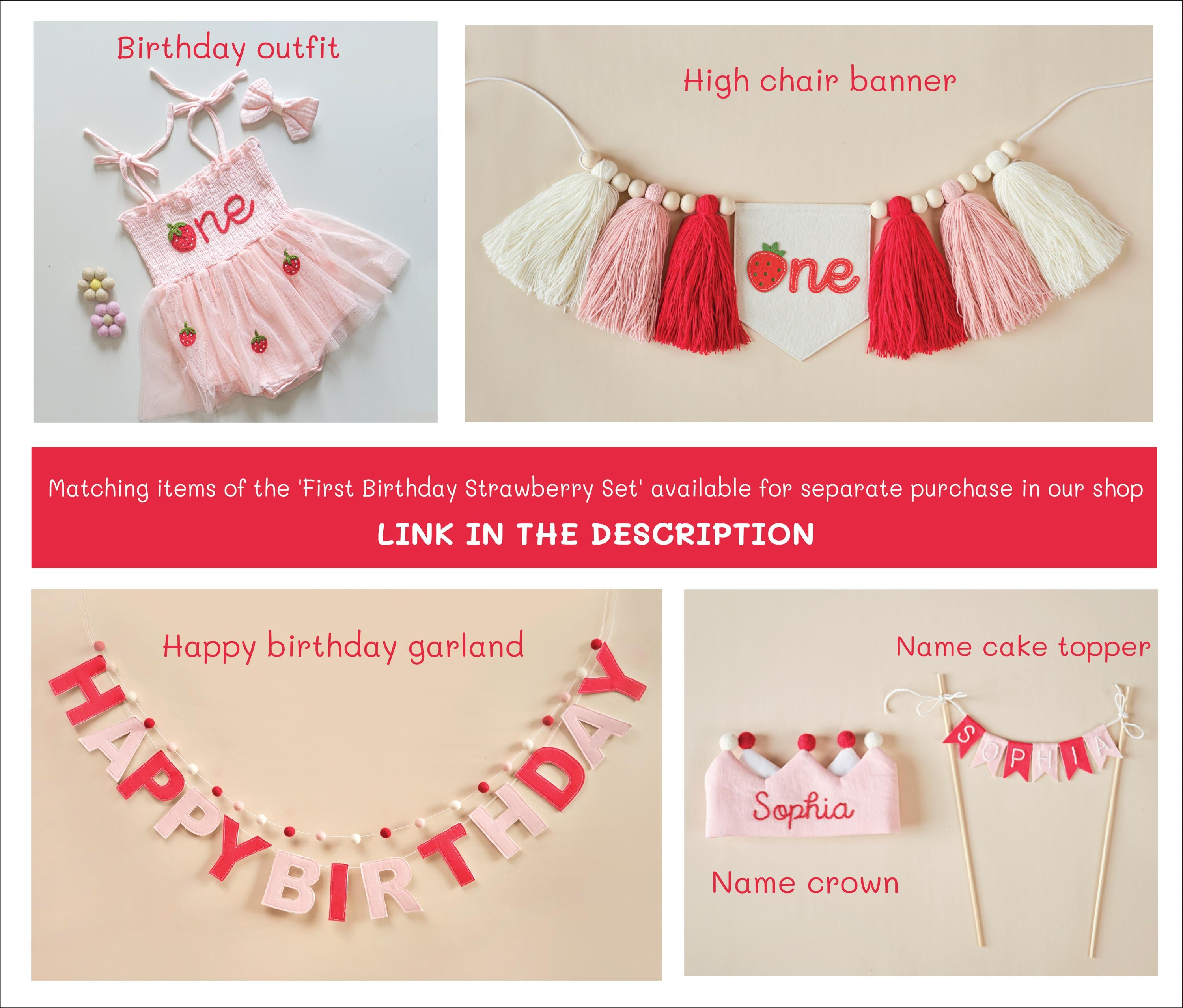 Hand-Embroidered Strawberry 1st Birthday Romper Dress: Personalized Heirloom Outfit