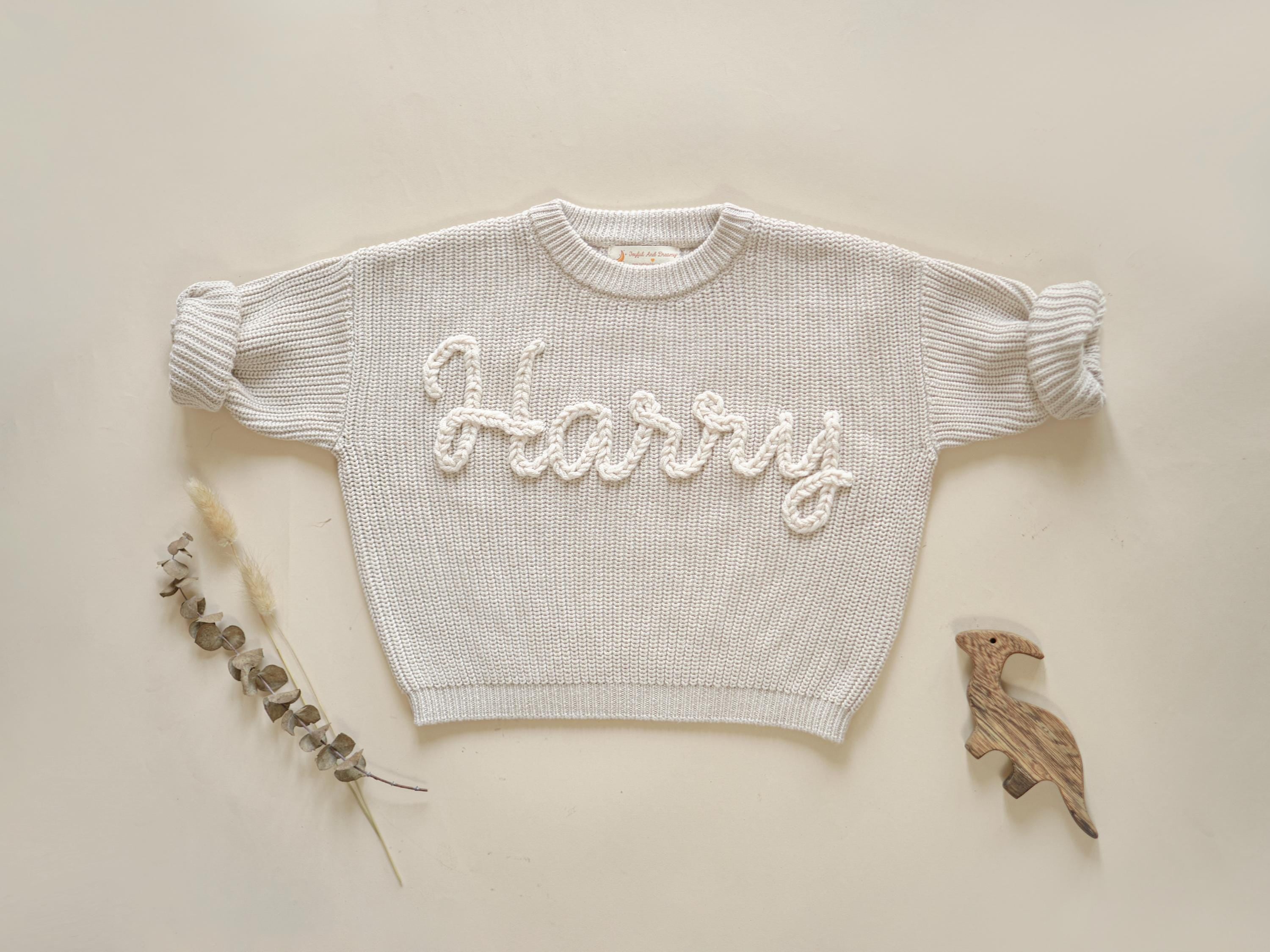 Custom Name Hand Embroidered Baby Sweater: First Birthday Outfit