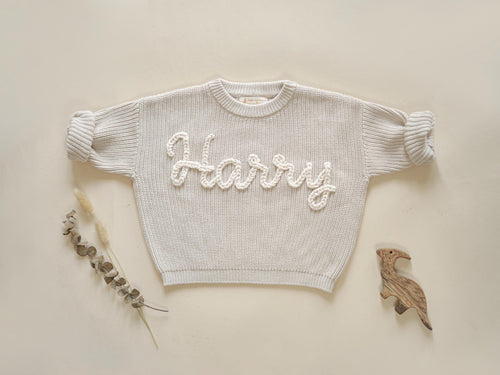 Custom Name Hand Embroidered Baby Sweater: First Birthday Outfit