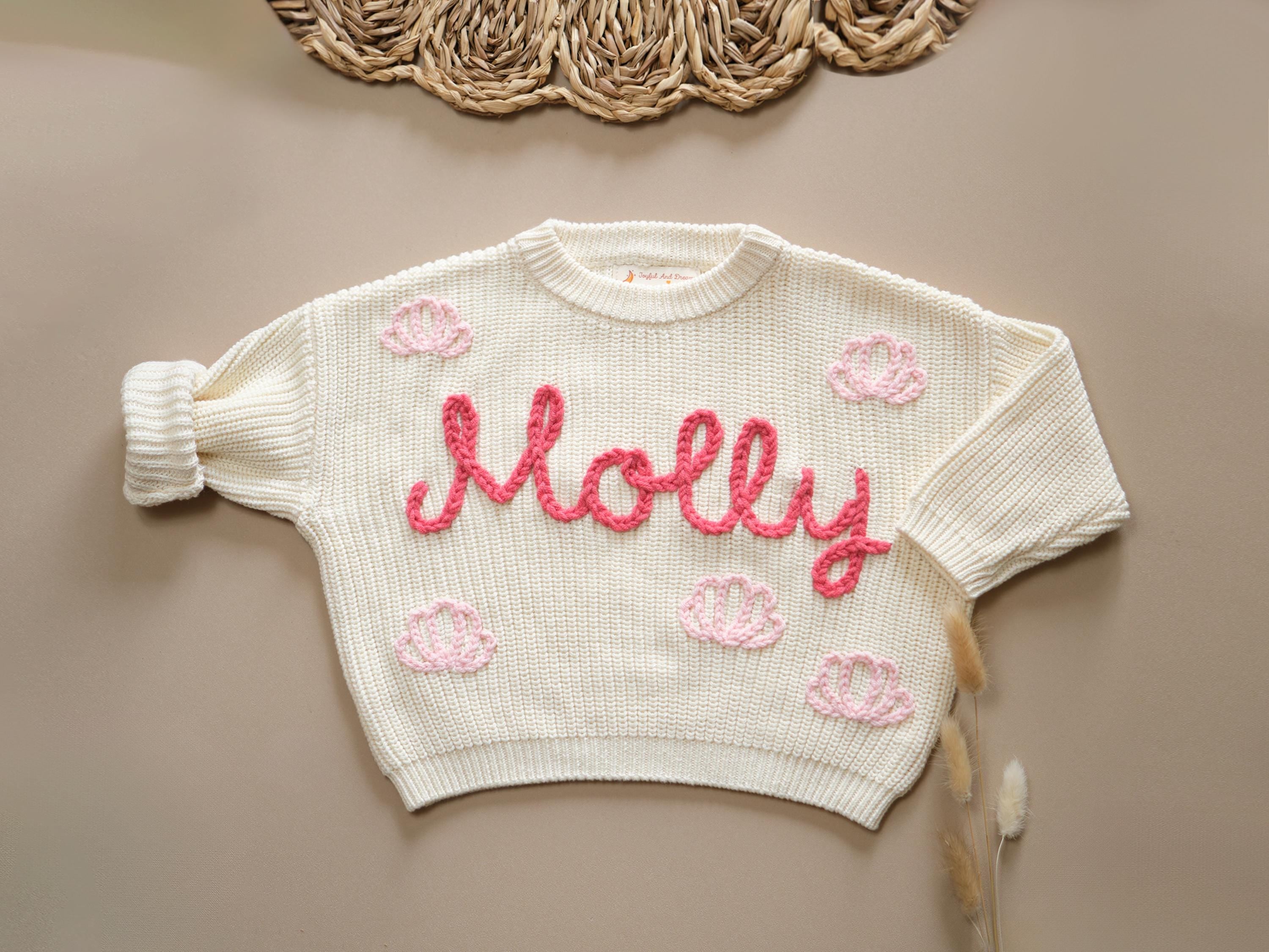 Custom Name Hand Embroidered Baby Sweater: First Birthday Outfit