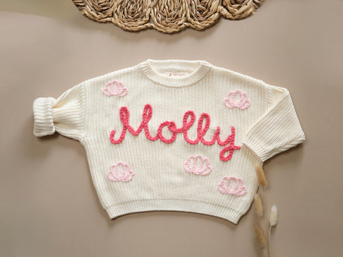 Custom Name Hand Embroidered Baby Sweater: First Birthday Outfit