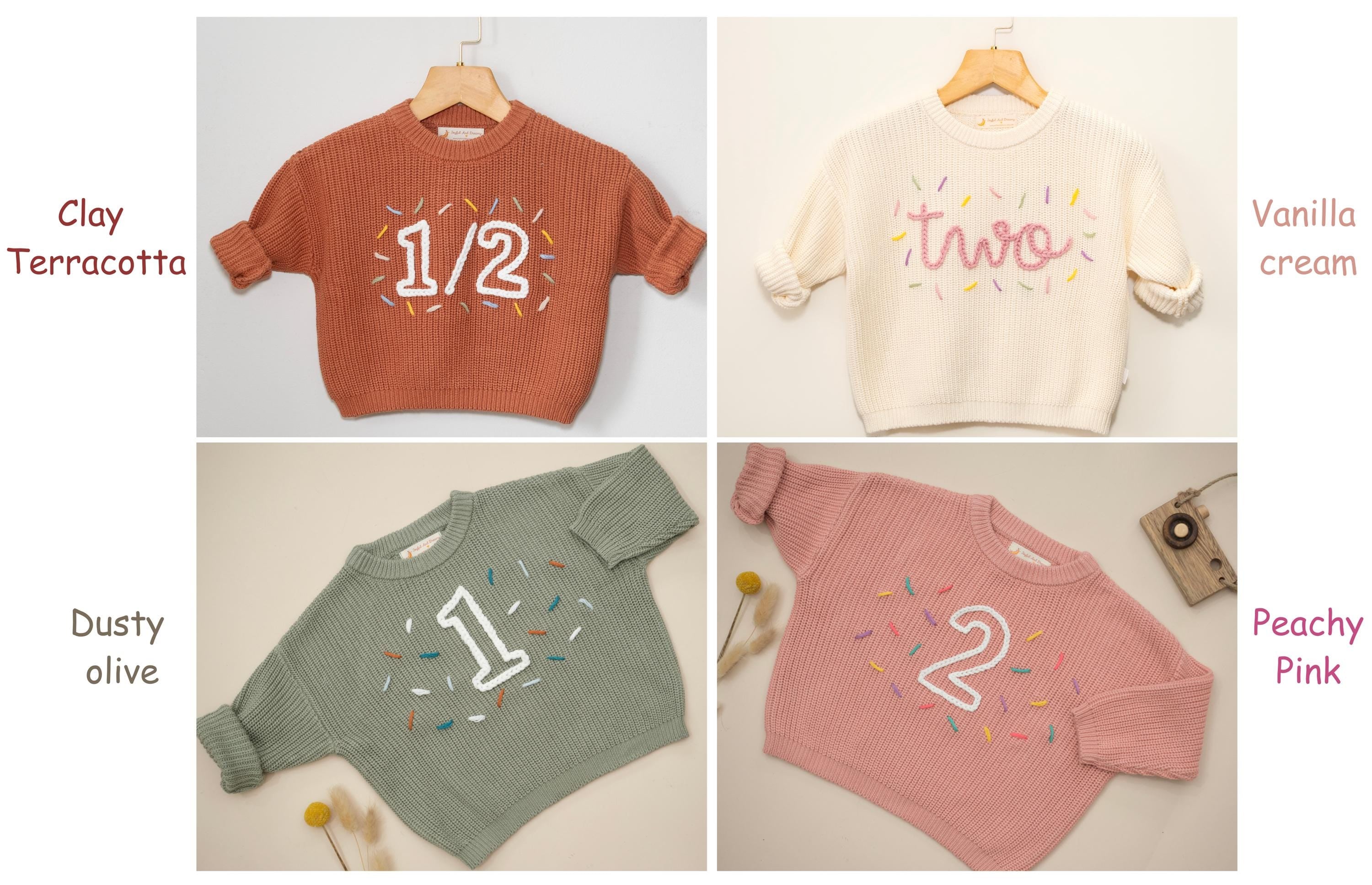 First Birthday Sweater, One Hand Embroidered Sweater, Fall and Winter Outfit, Custom Baby 1st Birthday, Personalized Boy and Girl Outfit