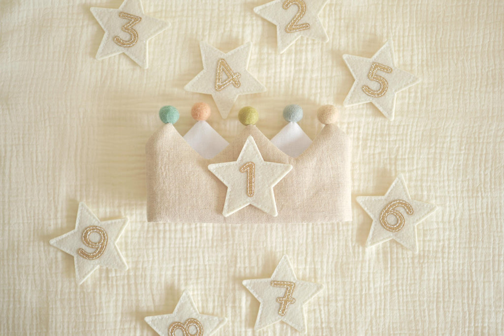 Number and Star Custom Linen Crown for Kids & Children's Birthday, Personalized Gifts, Keepsake for First Birthday Party, Special Occasions