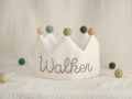Hand Embroidered Linen Crown for Kids and Children's Birthdays, Personalized Gifts | Keepsake for First Birthday Party and Special Occasions