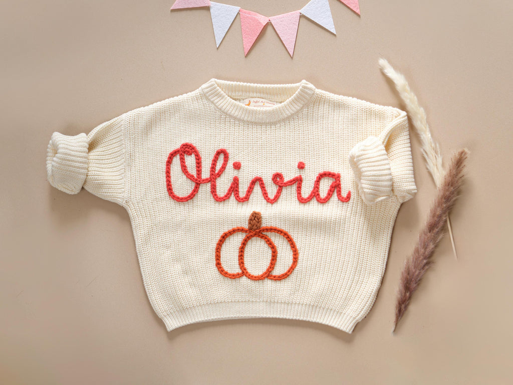 Custom Name Hand Embroidered Baby Sweater: First Birthday Outfit