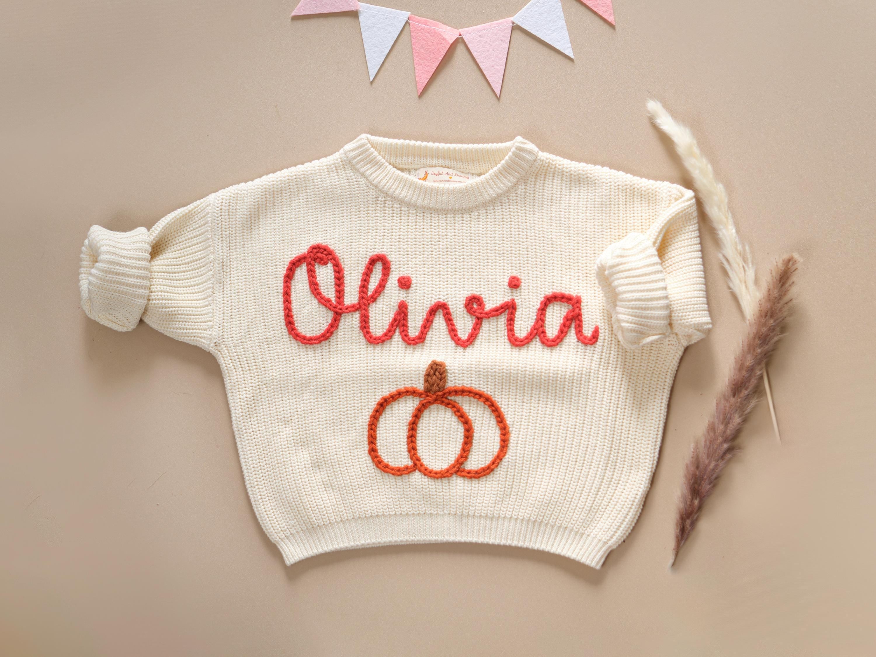Custom Name Hand Embroidered Baby Sweater: First Birthday Outfit