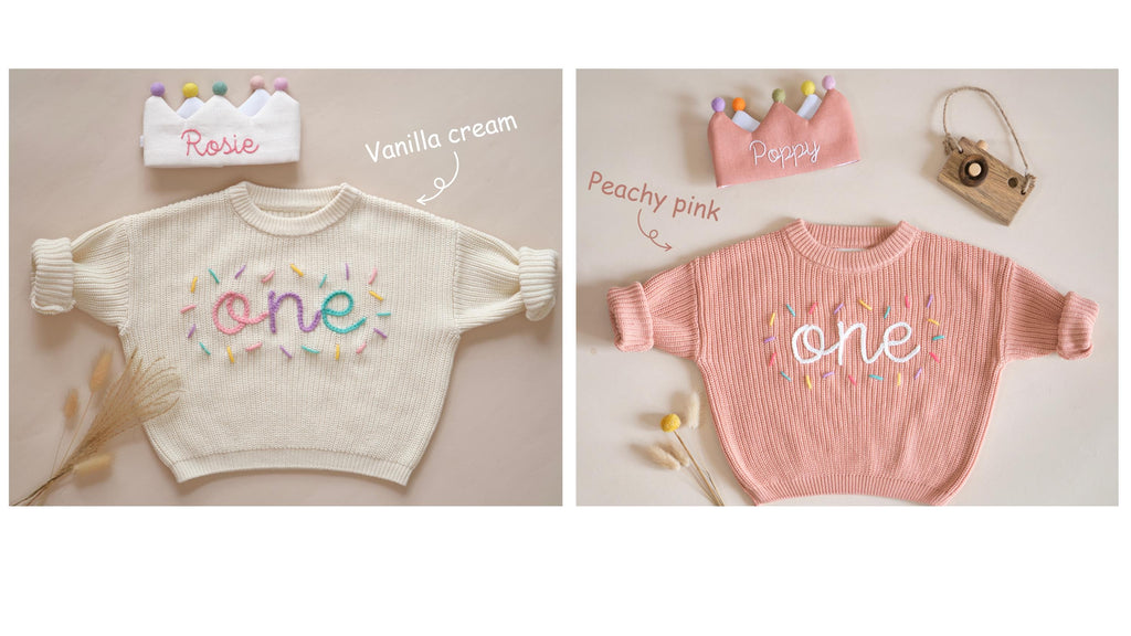 First Birthday Sweater, One Hand Embroidered Sweater, Fall and Winter Outfit, Custom Baby 1st Birthday, Personalized Boy and Girl Outfit