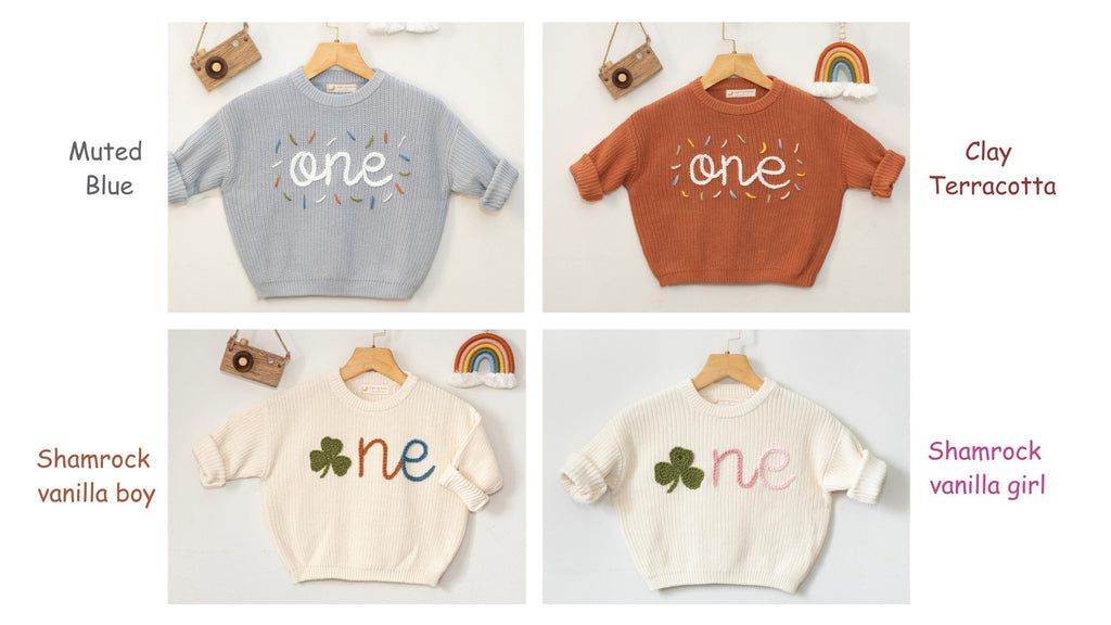 First Birthday Sweater, One Hand Embroidered Sweater, Fall and Winter Outfit, Custom Baby 1st Birthday, Personalized Boy and Girl Outfit