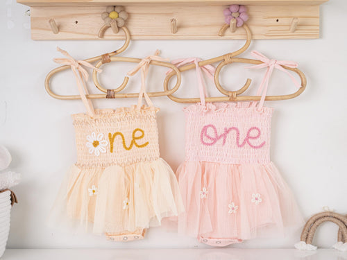 First Birthday Romper, 1st Birthday Outfit, Hand-embroidered One Romper, Personalized Baby Dress, Customized Baby Girl Dress, Gift for B-day