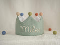 Hand Embroidered Linen Crown for Kids and Children's Birthdays, Personalized Gifts | Keepsake for First Birthday Party | Neutral Birthday