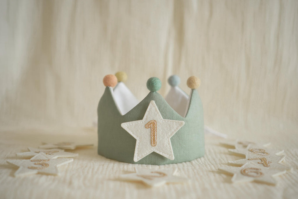 Number and Star Custom Linen Crown for Kids & Children's Birthday, Personalized Gifts, Keepsake for First Birthday Party, Special Occasions