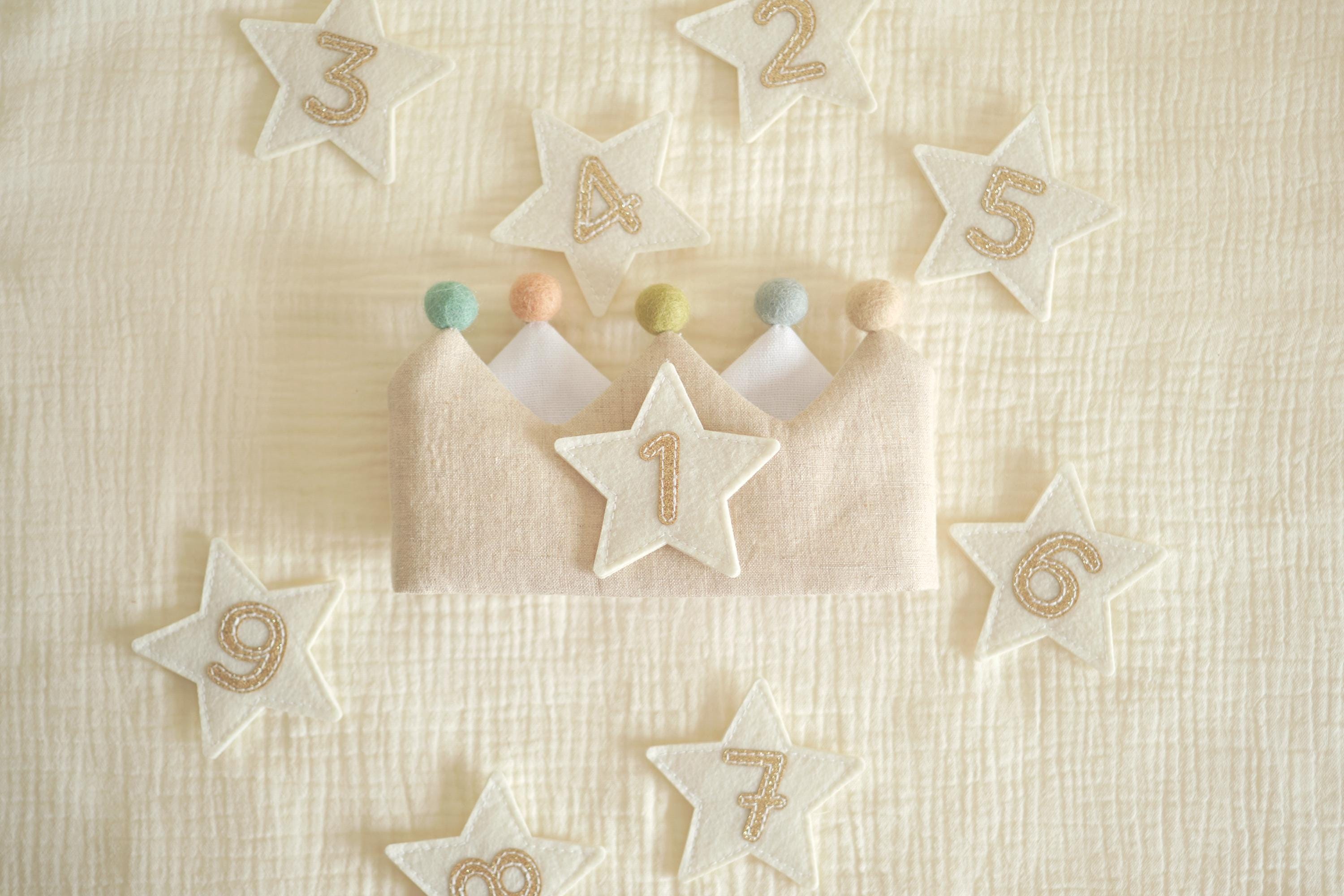 Number and Star Custom Linen Crown for Kids & Children's Birthday, Personalized Gifts, Keepsake for First Birthday Party, Special Occasions