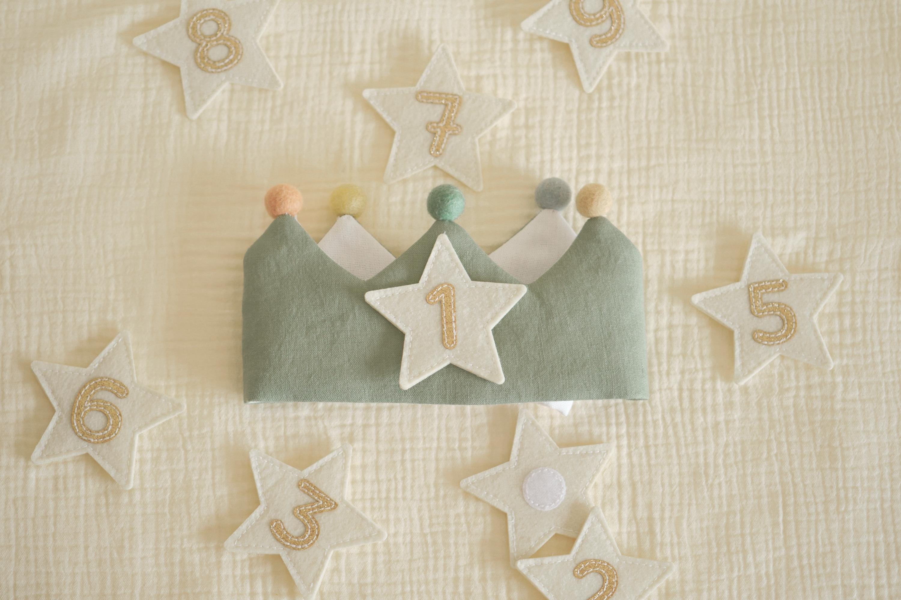 Number and Star Custom Linen Crown for Kids & Children's Birthday, Personalized Gifts, Keepsake for First Birthday Party, Special Occasions