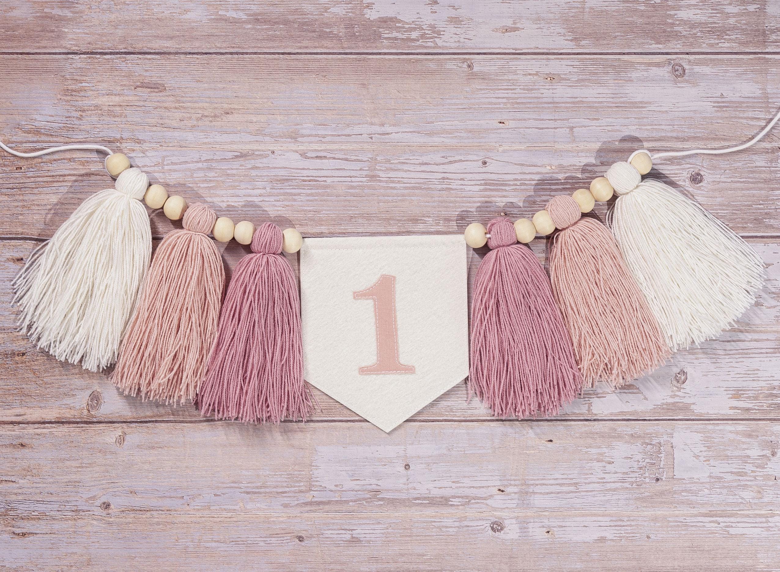 Personalized 1st Birthday Highchair Banner, Customized Yarn Tassel Garland, 1 Party Decor, Cake Smash High Chair Banner, Birthday Photo Prop