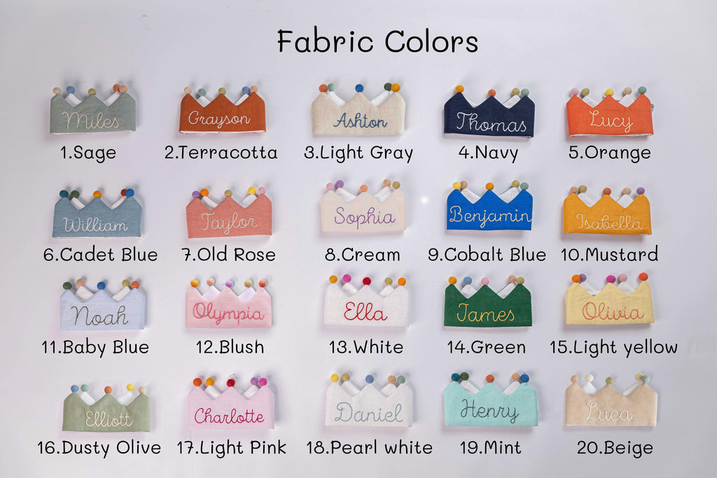 Hand Embroidered Linen Crown for Kids and Children's Birthdays, Personalized Gifts | Keepsake for First Birthday Party and Special Occasions