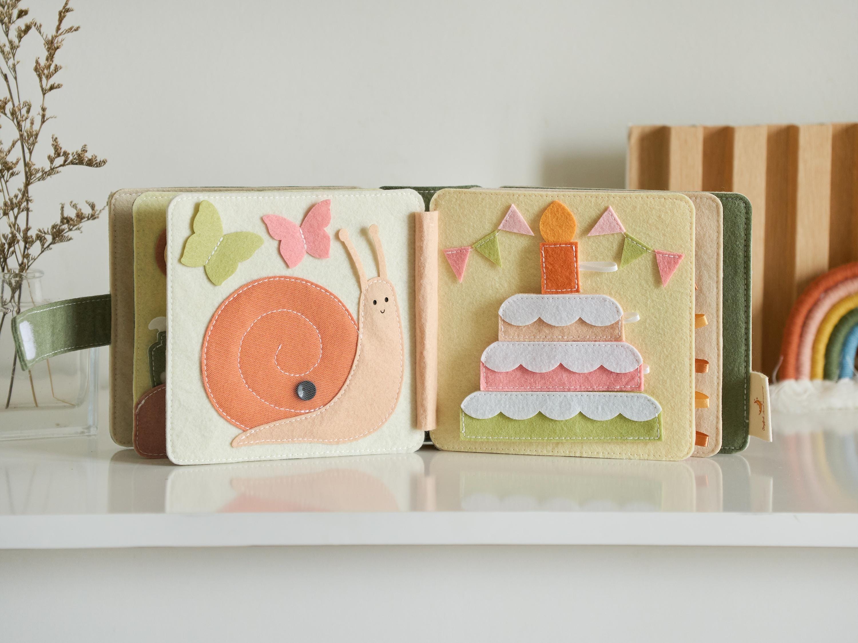 Personalized baby shower girl gifts, first birthday gift for baby, fairy garden mushroom felt book, custom handmade  activities play book