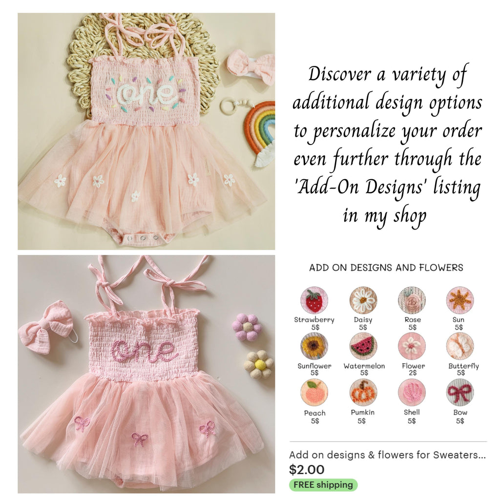 First Birthday Romper, 1st Birthday Outfit, Hand-embroidered One Romper, Personalized Baby Dress, Customized Baby Girl Dress, Gift for B-day