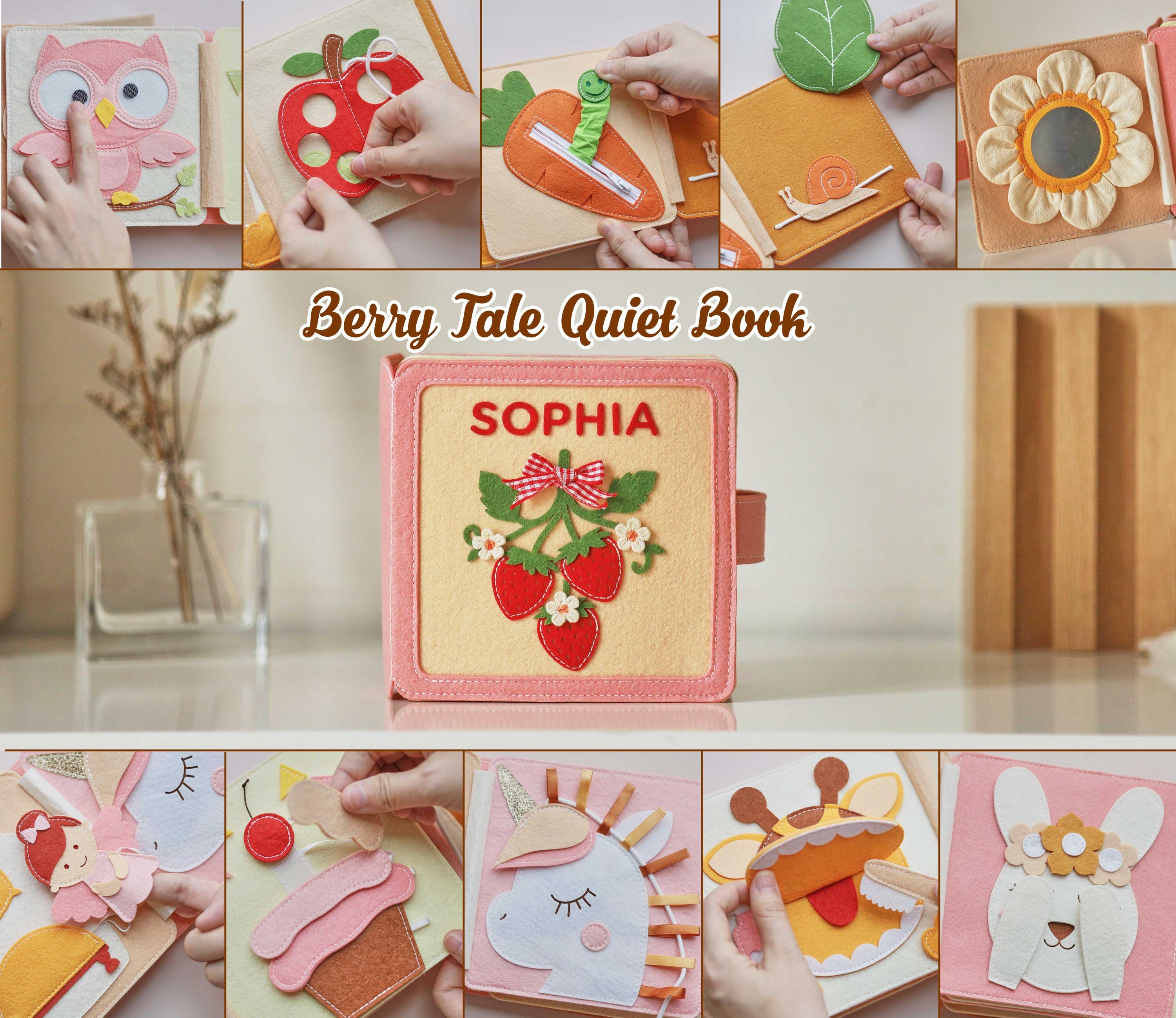 Personalized Christmas gift for baby boy & girl, handmade felt quiet book, sensory busy book, customized soft Montessori-inspired toy