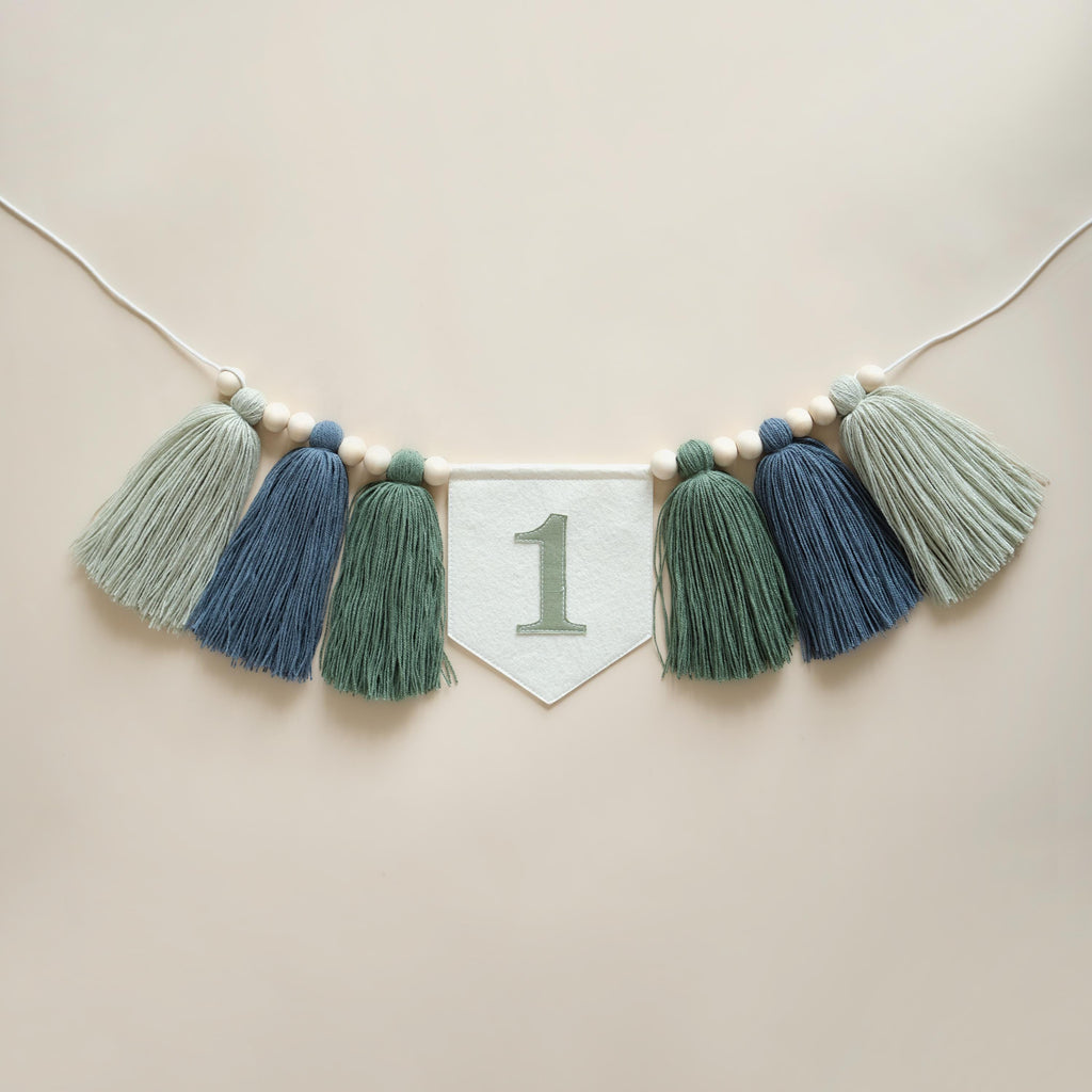 Personalized 1st Birthday High Chair Banner, Customized Yarn Tassel Garland, 1 Party Decor, Cake Smash Highchair Banner, Birthday Photo Prop