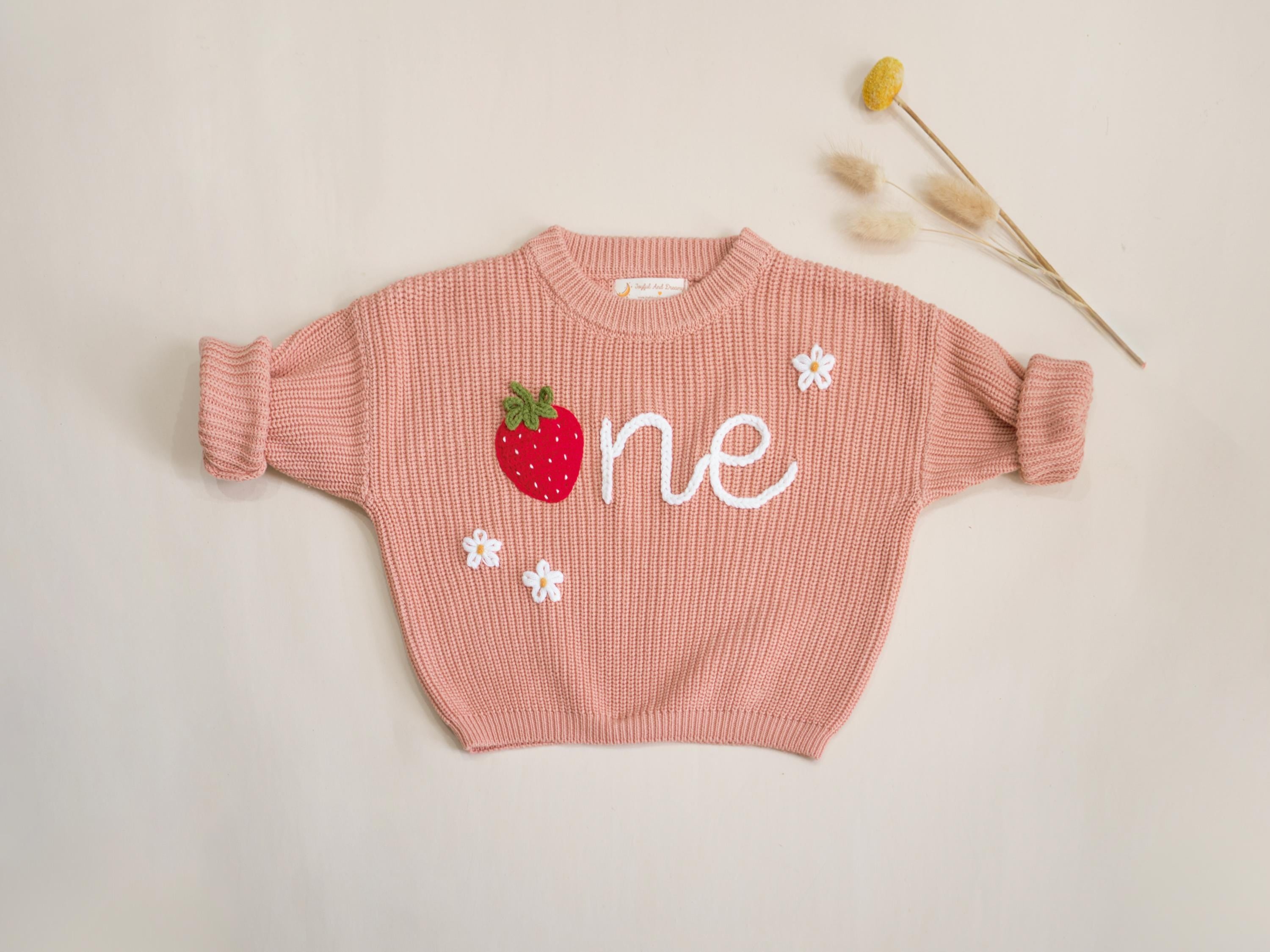 Hand-Embroidered Strawberry 1st Birthday Romper Dress: Personalized Heirloom Outfit