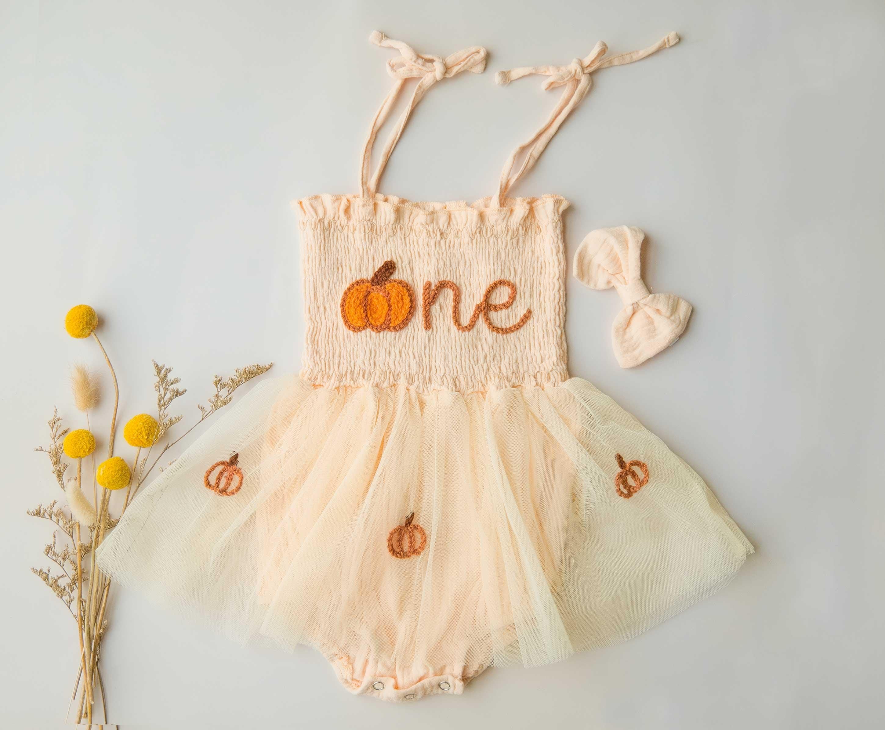 First Birthday Romper, 1st Birthday Outfit, Hand-embroidered One Romper, Personalized Baby Dress, Customized Baby Girl Dress, Gift for B-day