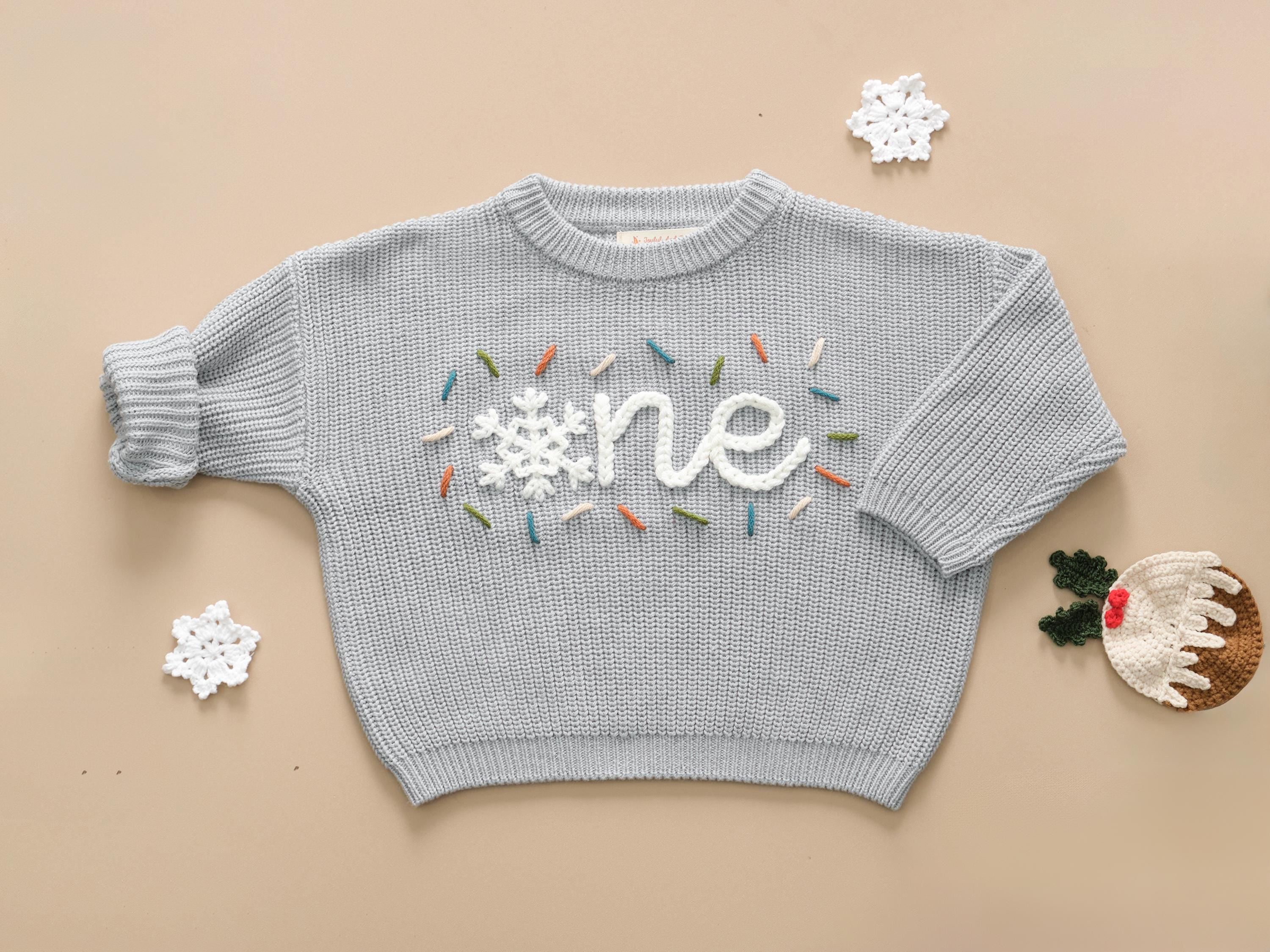 First Birthday Sweater, One Hand Embroidered Sweater, Fall and Winter Outfit, Custom Baby 1st Birthday, Personalized Boy and Girl Outfit