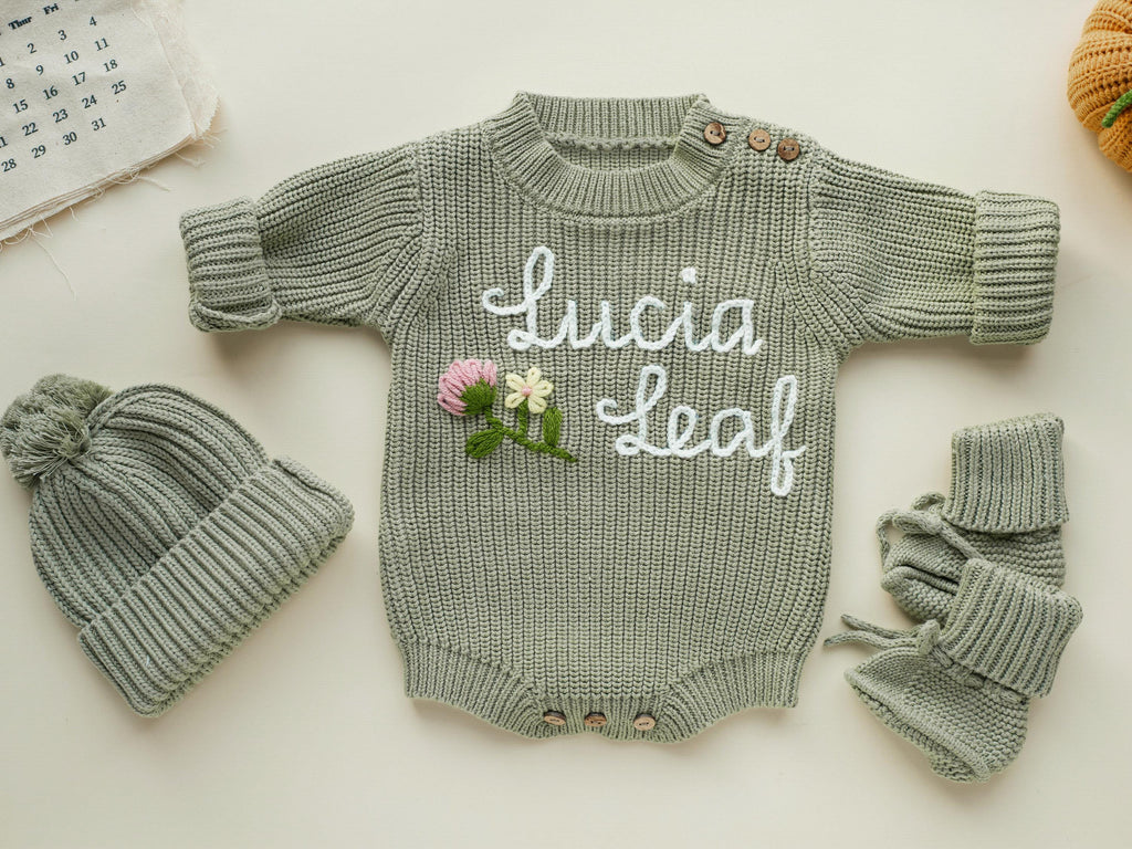 Personalized Newborn Sweater, Hand Embroidered Name Baby Romper, Custom Newborn Coming Home Outfit, Baby Newborn Outfit, Birth Announcement