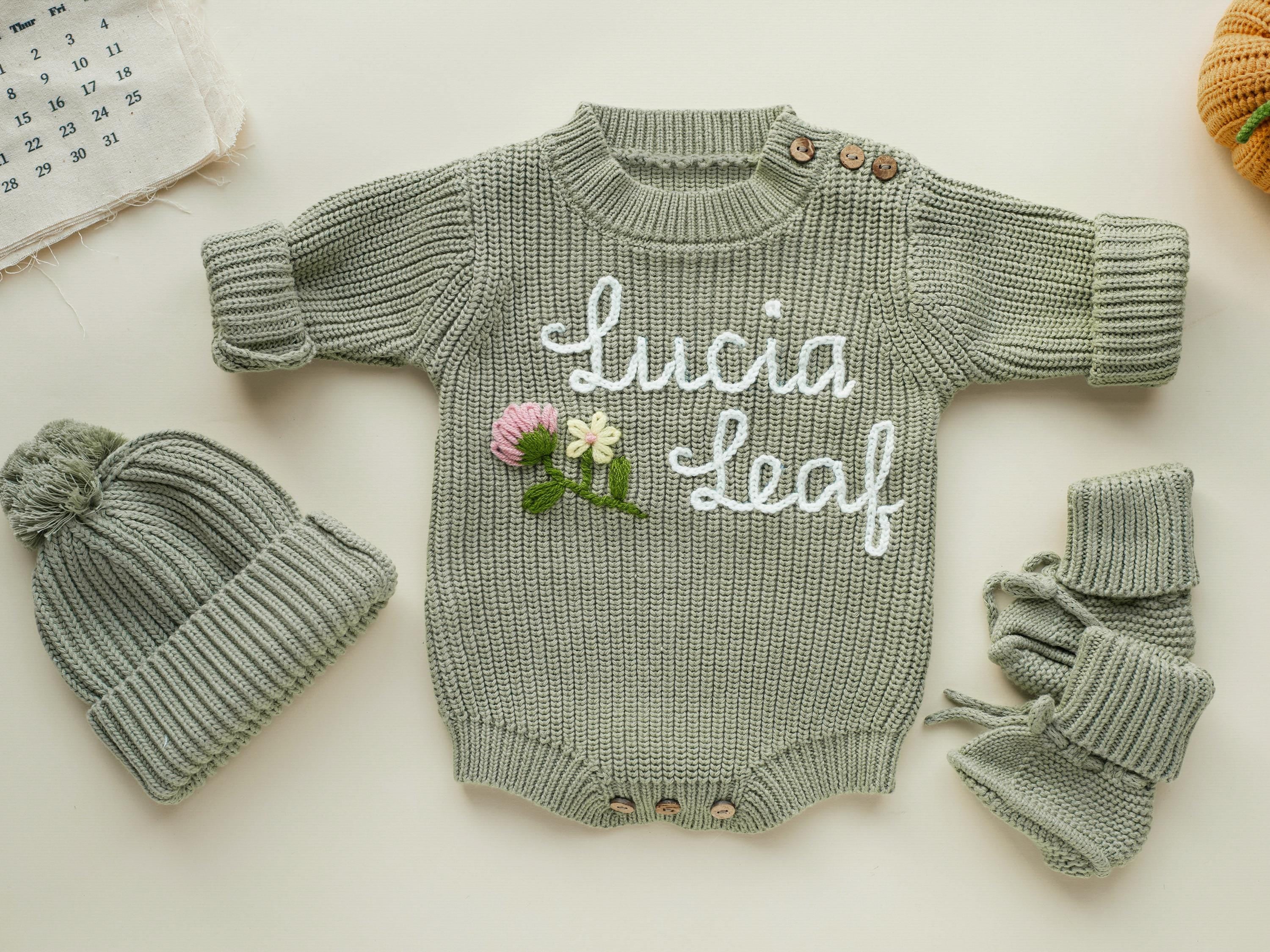 Personalized Newborn Sweater, Hand Embroidered Name Baby Romper, Custom Newborn Coming Home Outfit, Baby Newborn Outfit, Birth Announcement