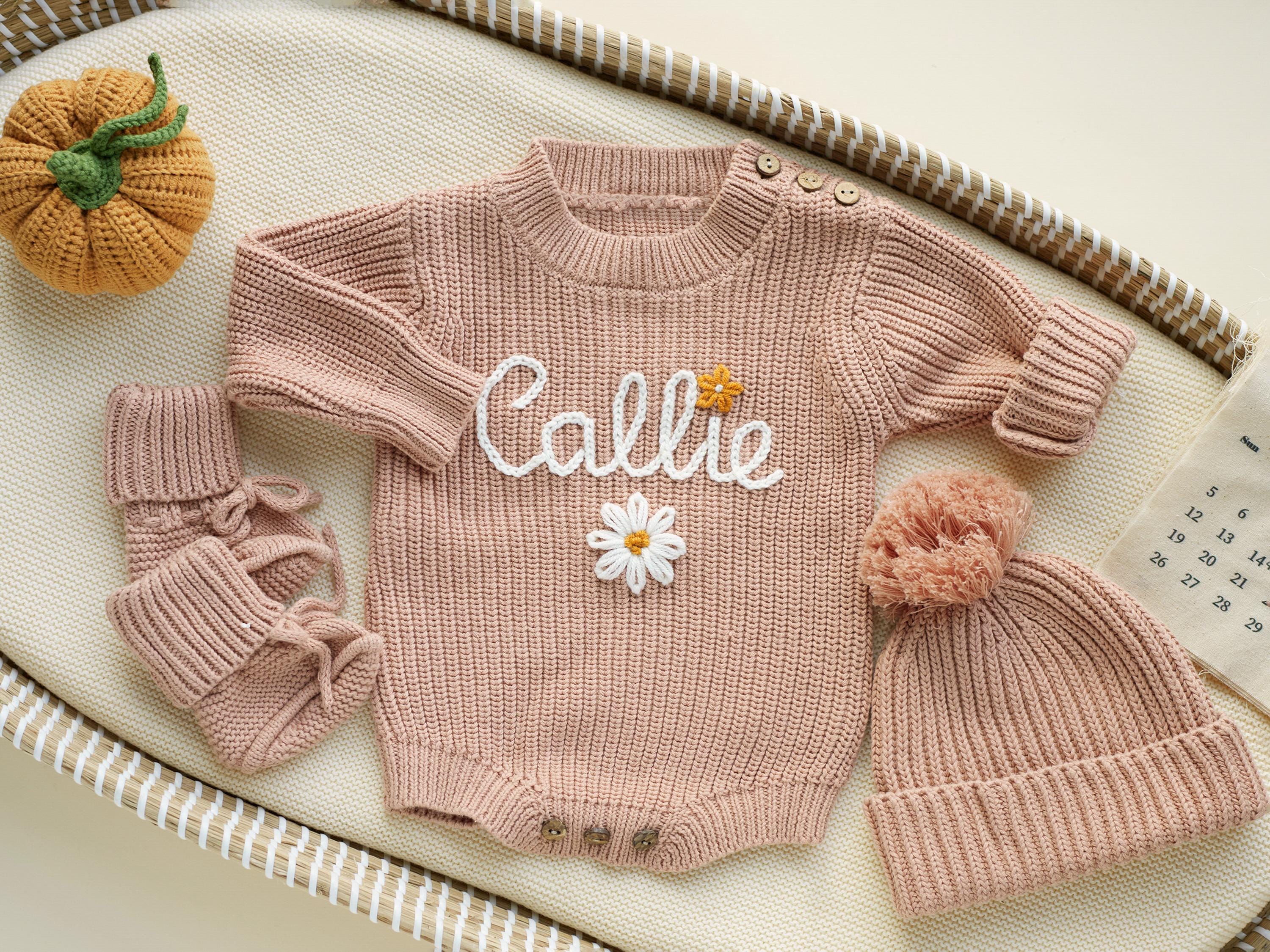 Personalized Newborn Sweater, Hand Embroidered Name Baby Romper, Custom Newborn Coming Home Outfit, Baby Newborn Outfit, Birth Announcement