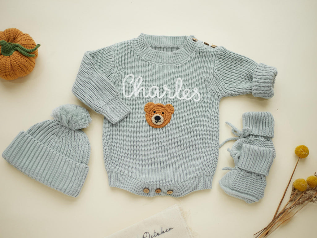 Personalized Newborn Sweater, Hand Embroidered Name Baby Romper, Custom Newborn Coming Home Outfit, Baby Newborn Outfit, Birth Announcement