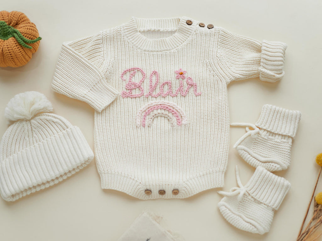 Personalized Newborn Sweater, Hand Embroidered Name Baby Romper, Custom Newborn Coming Home Outfit, Baby Newborn Outfit, Birth Announcement