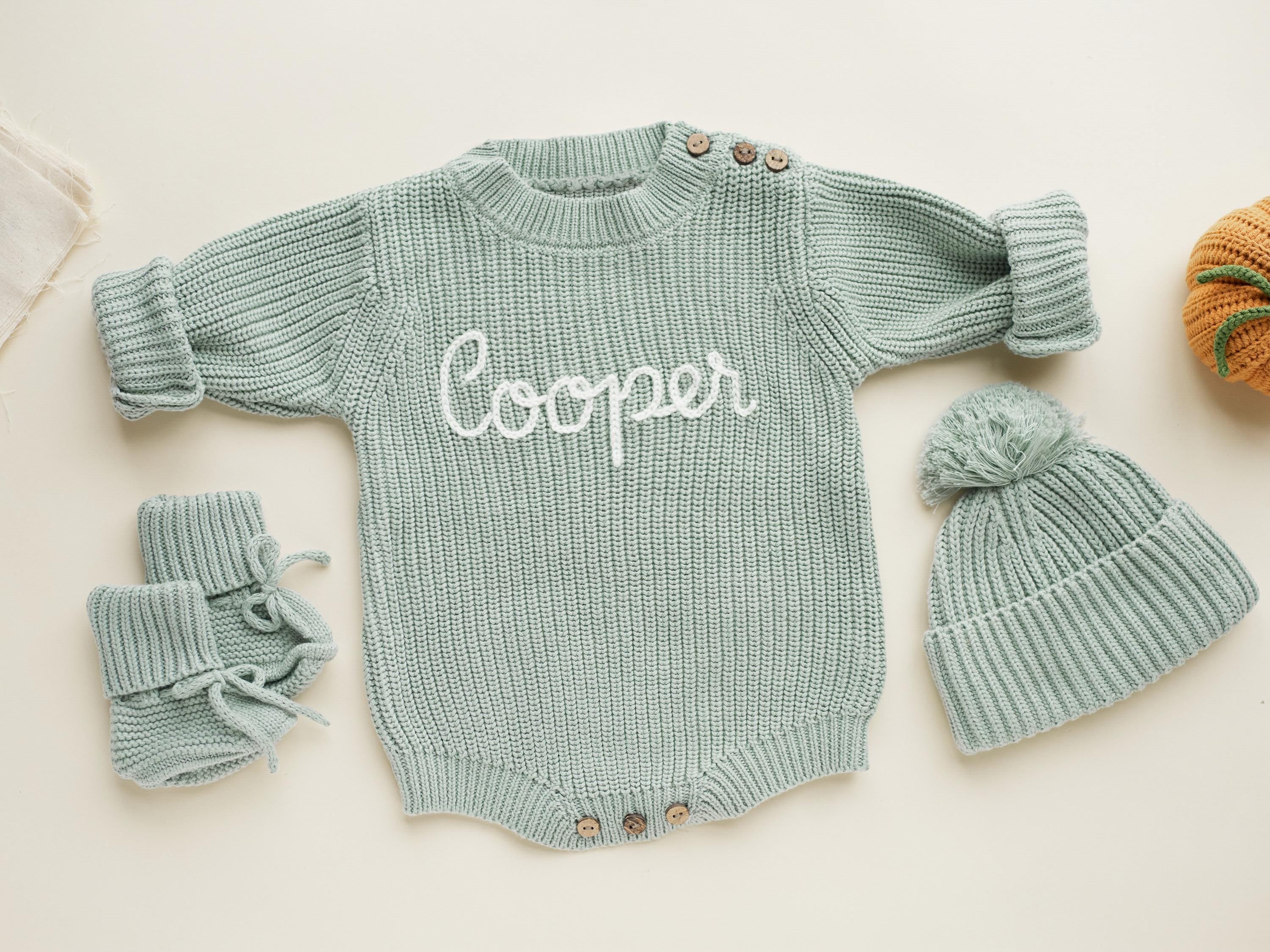 Personalized Newborn Sweater, Hand Embroidered Name Baby Romper, Custom Newborn Coming Home Outfit, Baby Newborn Outfit, Birth Announcement