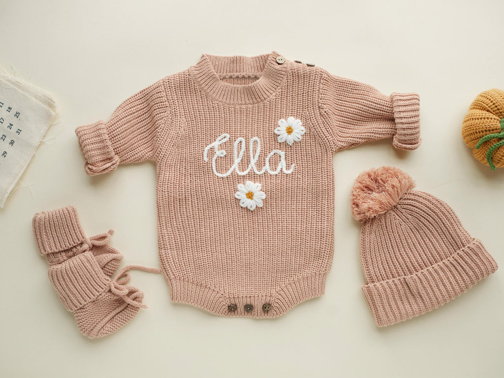 Personalized Newborn Sweater, Hand Embroidered Name Baby Romper, Custom Newborn Coming Home Outfit, Baby Newborn Outfit, Birth Announcement