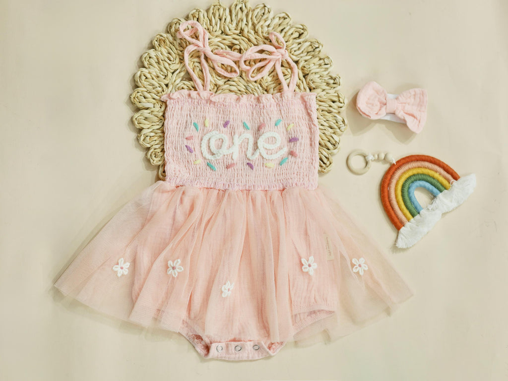 First Birthday Romper, 1st Birthday Outfit, Hand-embroidered One Romper, Personalized Baby Dress, Customized Baby Girl Dress, Gift for B-day