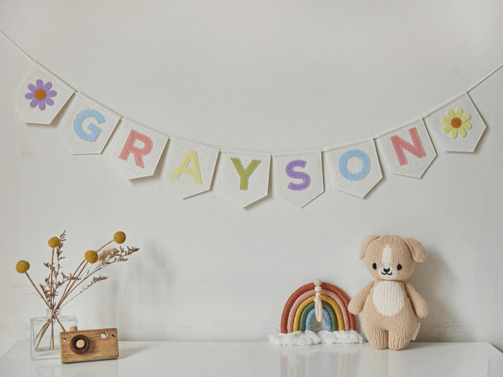 Personalized Name Bunting, Nursery Banner, Felt Name Garland, Nursery Decor, Custom Felt Party Bunting, Pastel Rainbow Name Garland /Banner