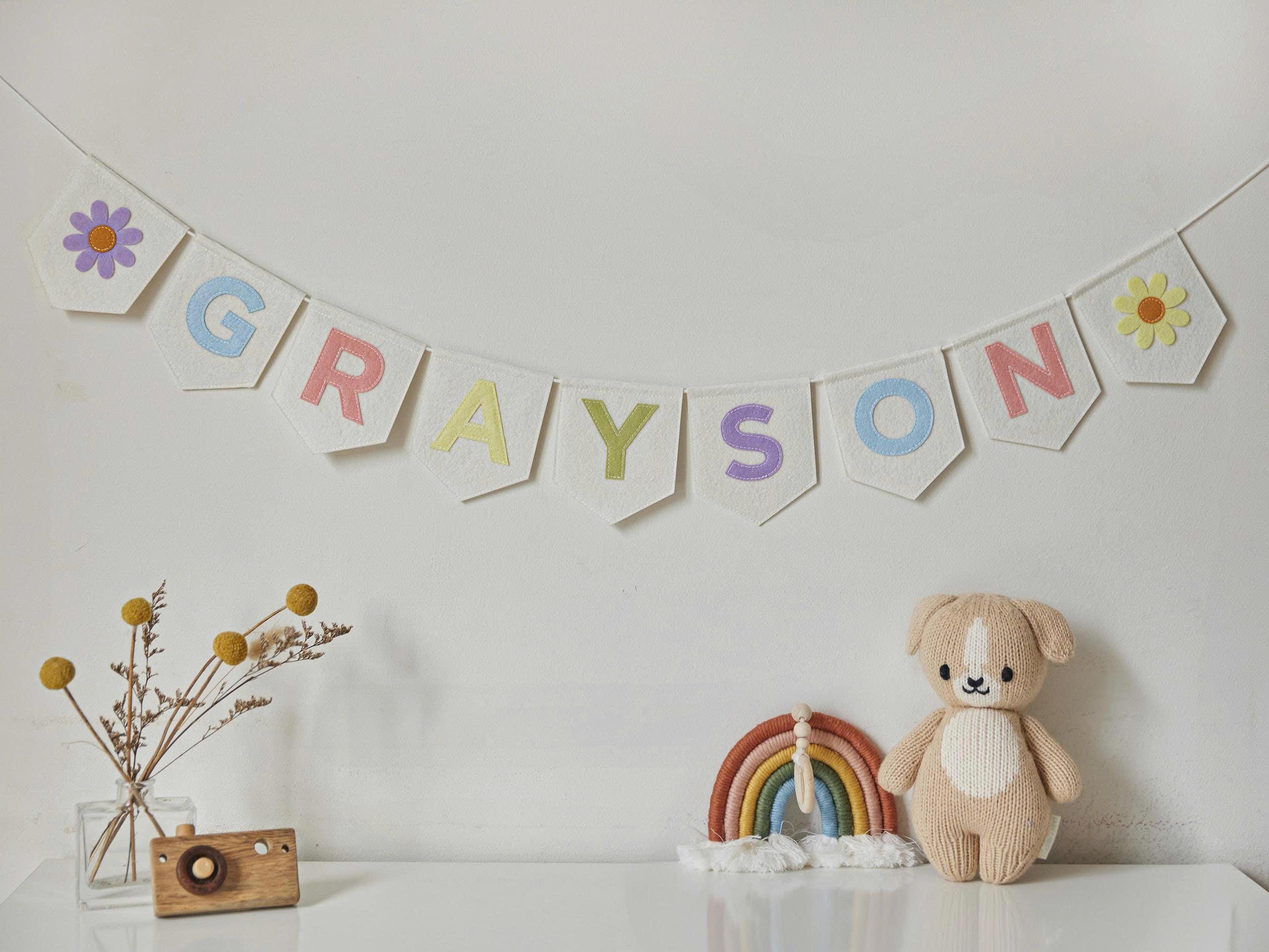 Personalized Name Bunting, Nursery Banner, Felt Name Garland, Nursery Decor, Custom Felt Party Bunting, Pastel Rainbow Name Garland /Banner