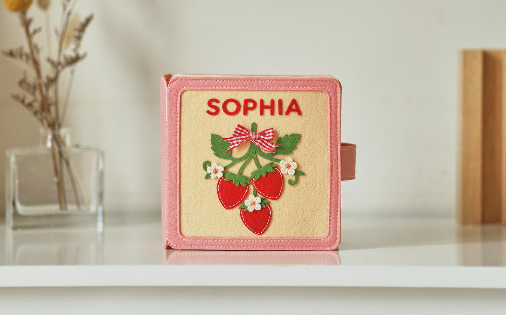 Personalized baby shower girl gifts, Berry Tale busy book, Berry first birthday gift, Strawberry felt book, custom Montessori-inspired toy